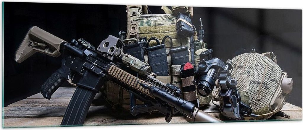Bilder auf glas - Militaria Gewehr - 140x50cm - Glasbilder - Wandbilder - Kunstdruck - zum Aufhängen bereit - Wanddekoration aus Glas - Glas Bilde...