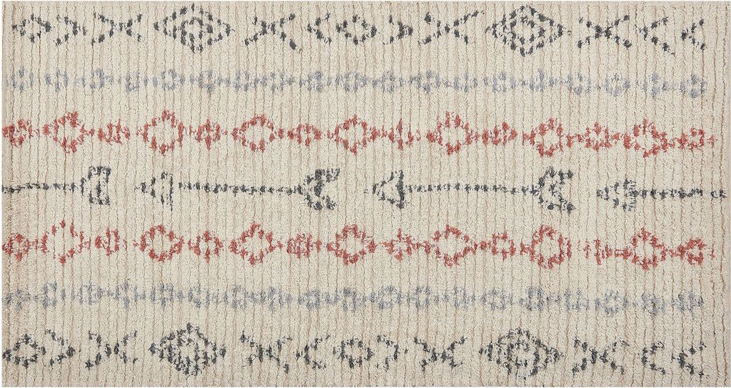 BELIANI Teppich Hellbeige Baumwolle Rechteckig 80 x 150cm Geometrisches Muster Handgetuftet Kurzflor Wohnzimmer Baumwollteppich Fußbodenheizung Ge...