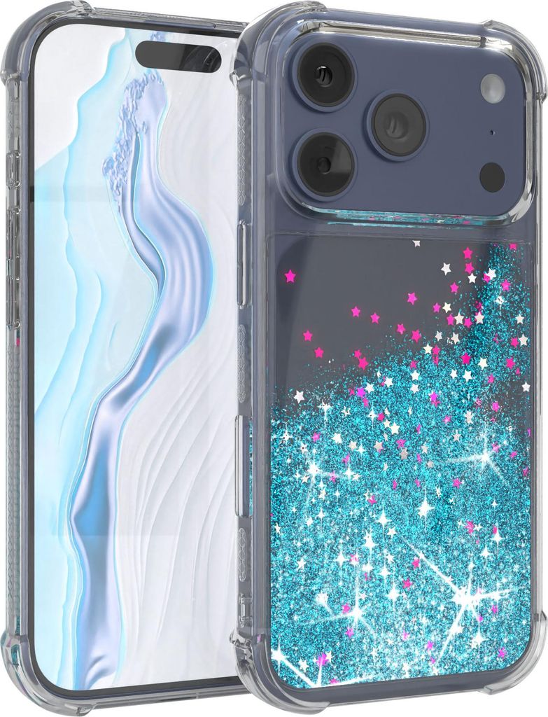 EAZY CASE - Glitzer Hülle kompatibel mit Apple iPhone 17 Pro Glitzer Schutzhülle, Soft Case, Backcover Transparent mit Motiv