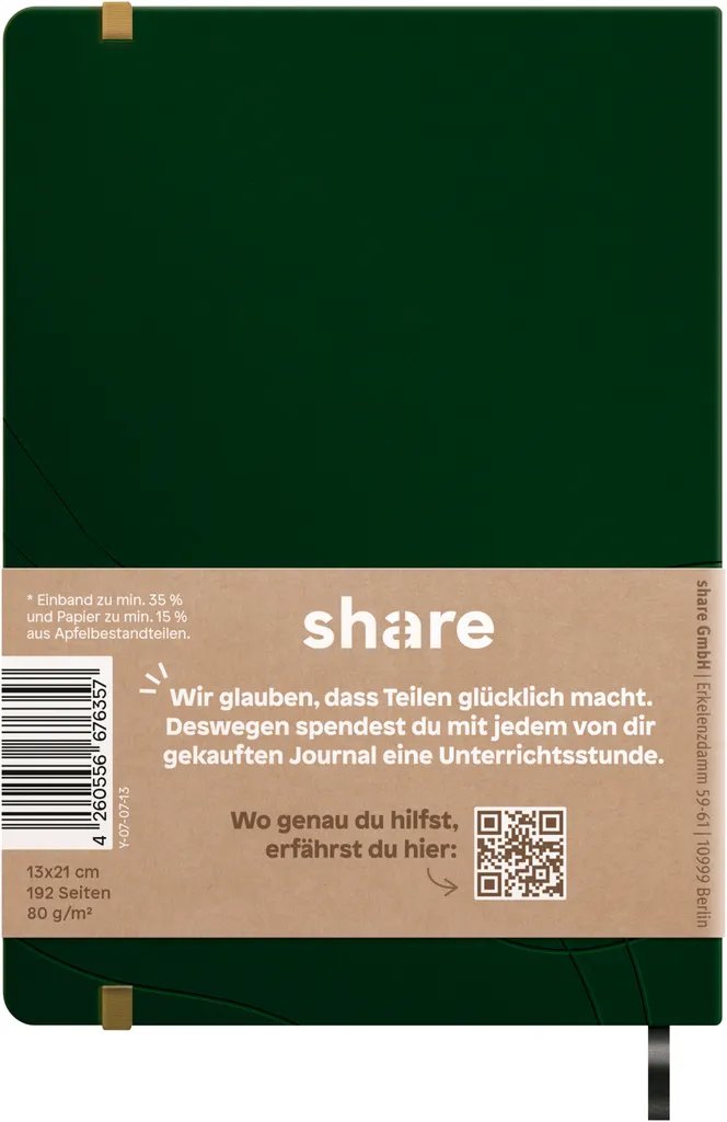 Carnet de notes A5 vert à pointillés journal de partage Y-07-07-14 chic