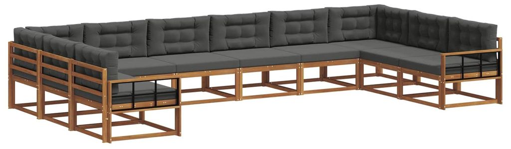 vidaXL Outdoor-Sofagarnitur mit Kissen 10 pcs Natur und Anthrazit