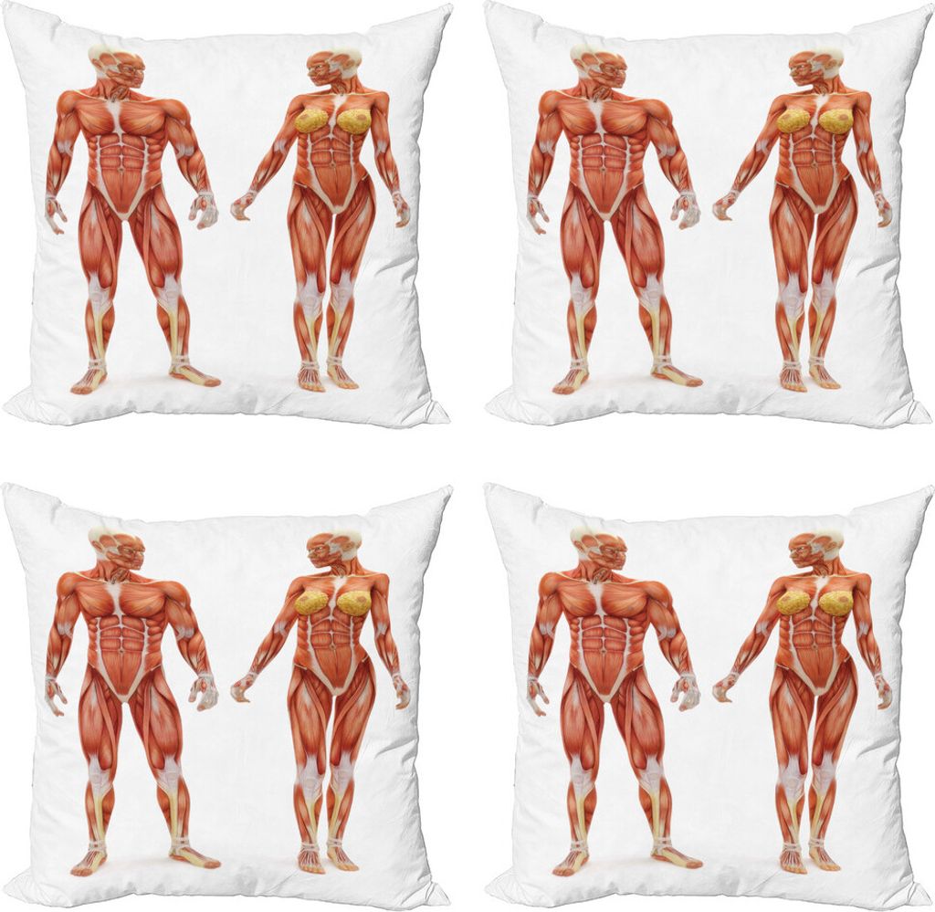 ABAKUHAUS Menschliche Anatomie Kissenbezug Set (4 Stück), Männlich Menschlicher Körper, Moderner Doppelseitiger Digitaldruck, 60 cm x 60 cm, Kor...