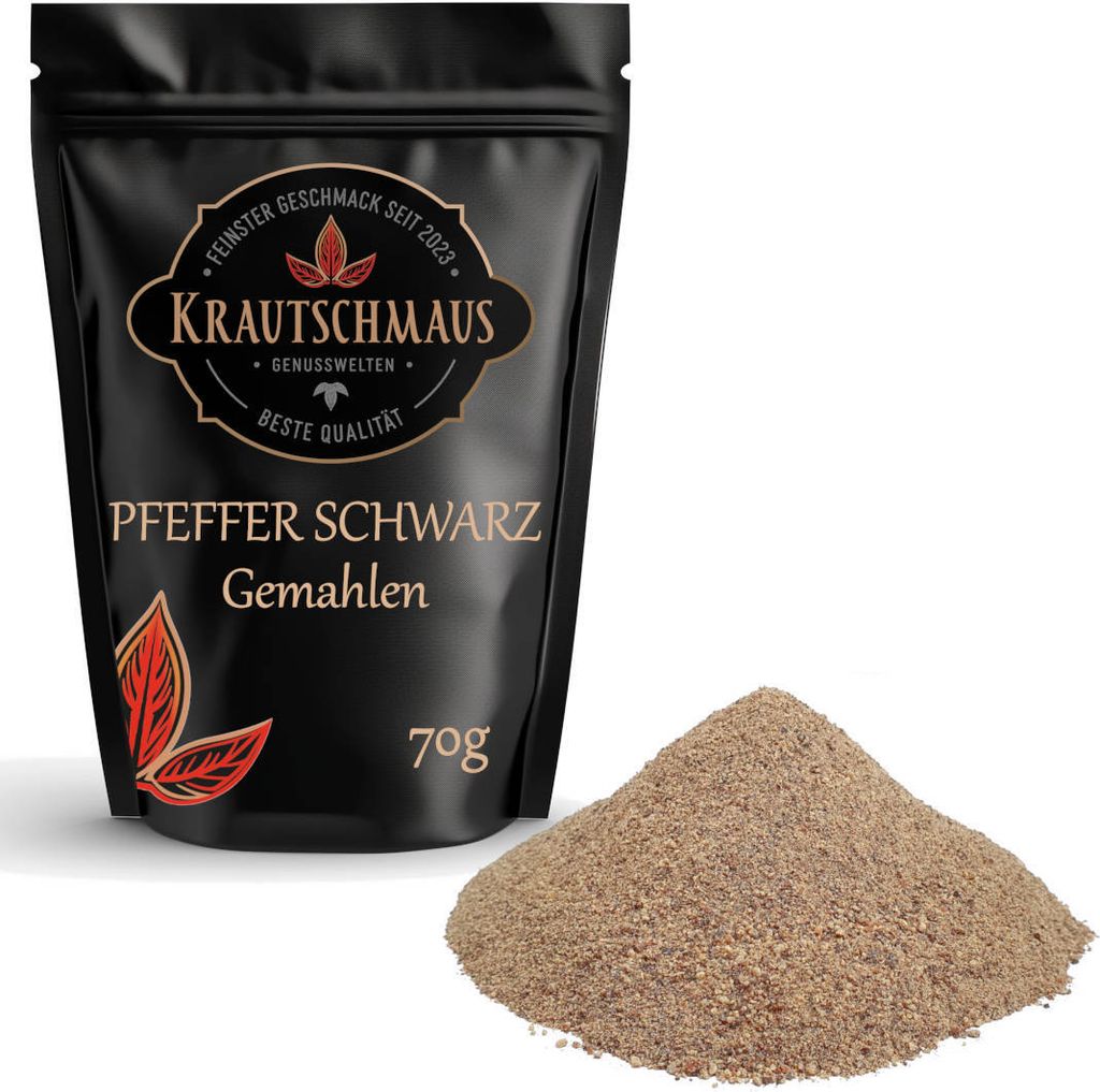 70g Pfeffer schwarz gemahlen von Krautschmaus, schonend getrocknet, voller Geschmack