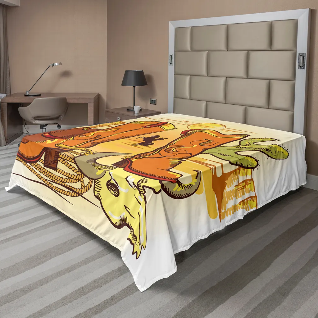 Drap plat grand confort avec motif Far West imprimé en 266 cm x 260 cm