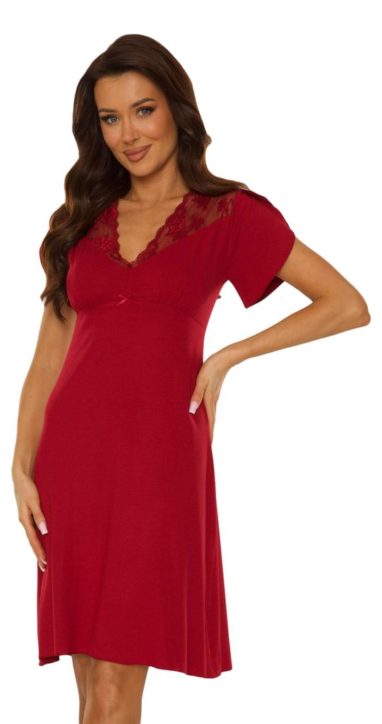 FOREX Lingerie Elegantes Nachthemd/Negligee mit verführerischer Spitze, Bordeaux 3XL