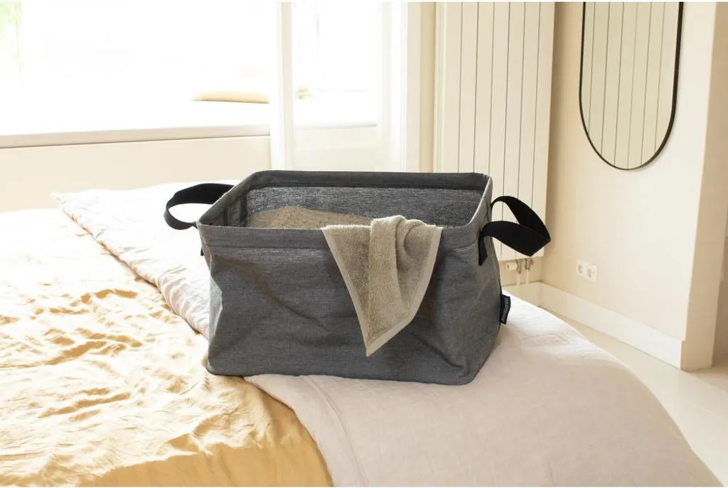 Panier à linge 35L pliable et compact - Bac à linge robuste en noir - 12