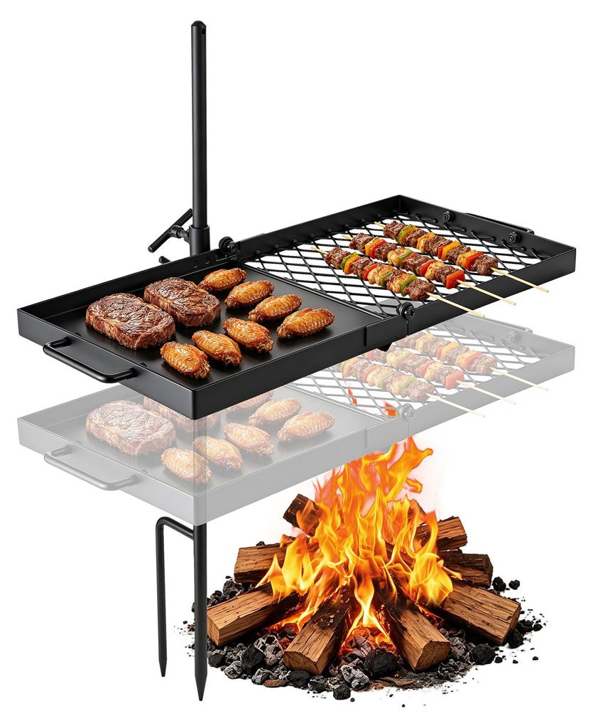 Gril rotatif VEVOR pour feu de camp, avec grille de 61 cm, Image du produit 