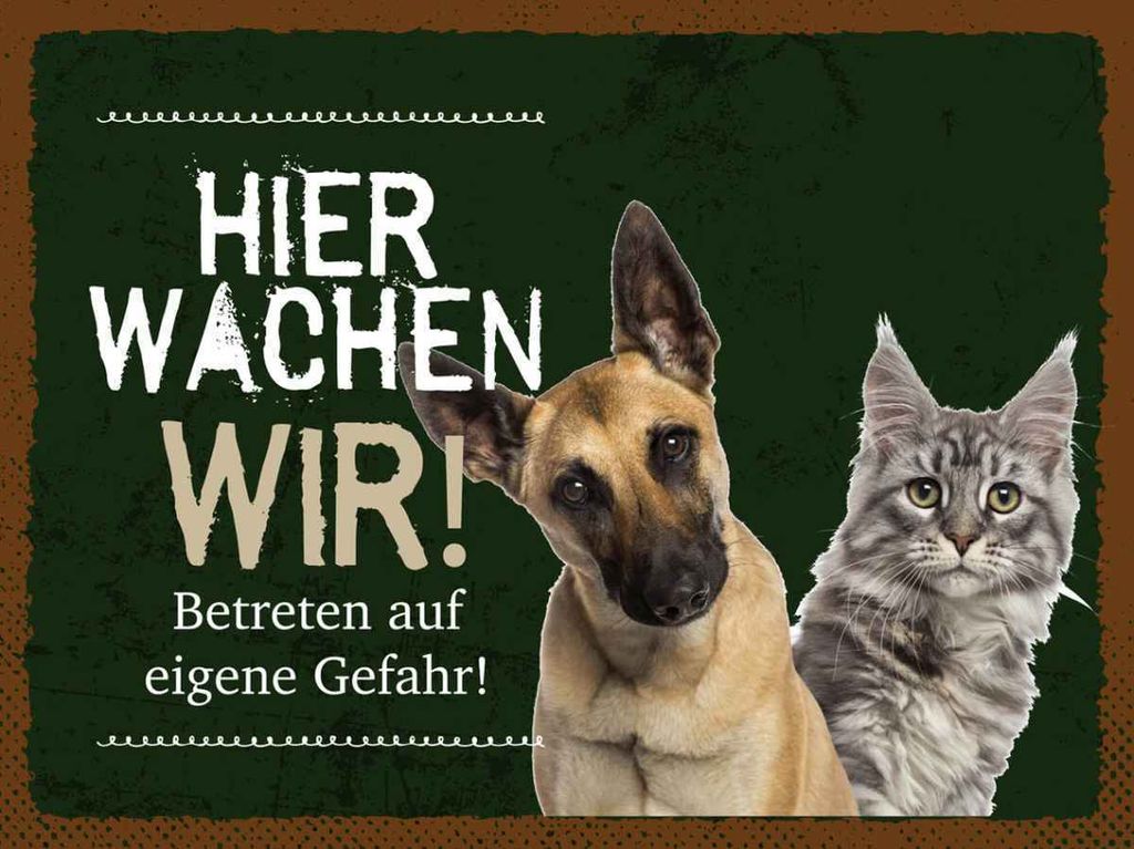 vianmo Holzschild 30x40 cm Hund Katze hier wachen wir Tier Haustier