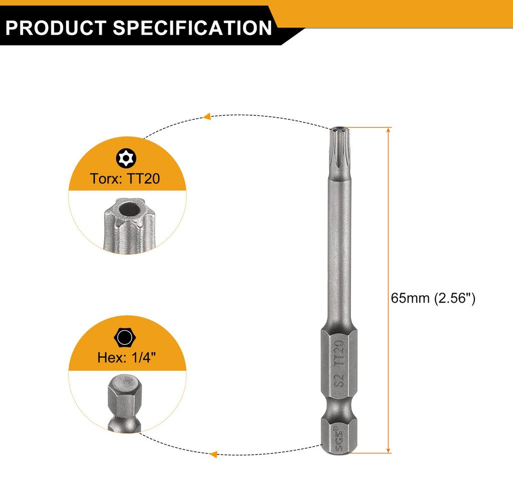 5 Stš¹ck TT20 Torx Bit Set Schraubendreher Bit 65mm Lang 1/4 Zoll Magnetisch Hex Sechskant Sechskantschaft S2 Stahl Lochspitze Bitsatz fš¹r Akk...