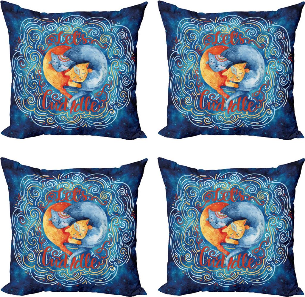 ABAKUHAUS Lass uns kuscheln Kissenbezug Set (4 Stück), 2 Katzen Hugging Dreamy, Moderner Doppelseitiger Digitaldruck, 40 cm x 40 cm, Mehrfarbig