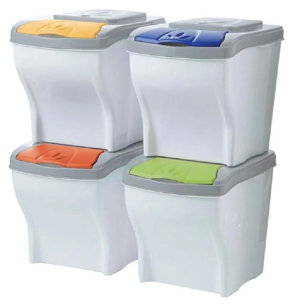 Set de 4 Poubelles de Bureau 20L BAMA POKER pour Tri et Recyclage Facile