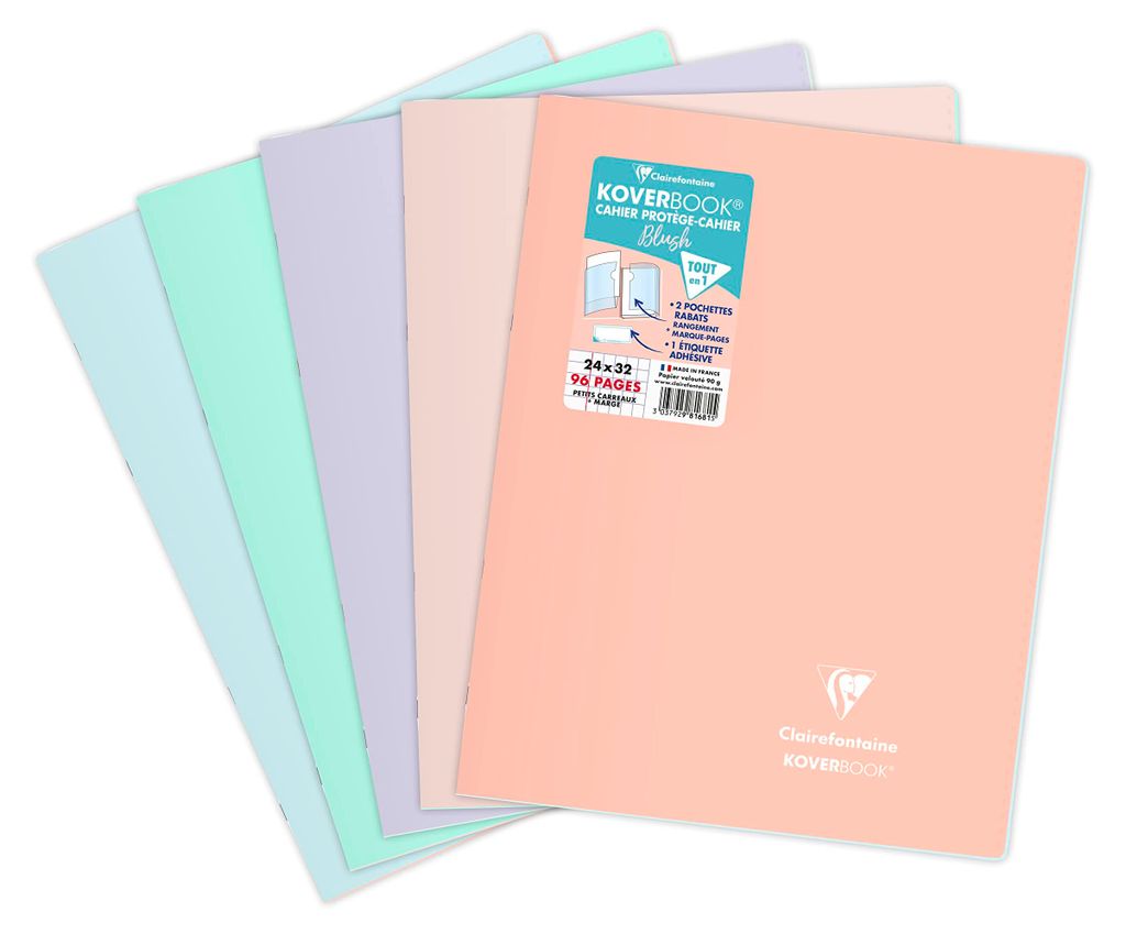 Clairefontaine 981681C - Heft / Notizbuch Koverbook Blush DIN A4+, 24x32 cm, 48 Blatt 90g, flariert 5/5 mit Rand, zweifarbiger Einband aus opakem P...