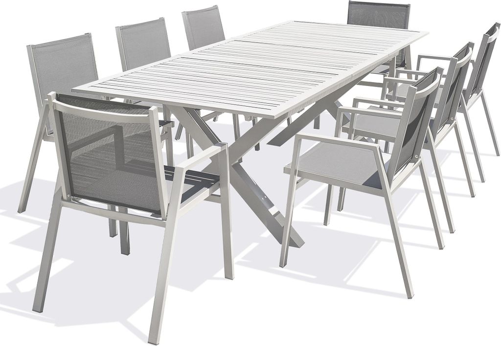 8-seater white aluminum garden dining set