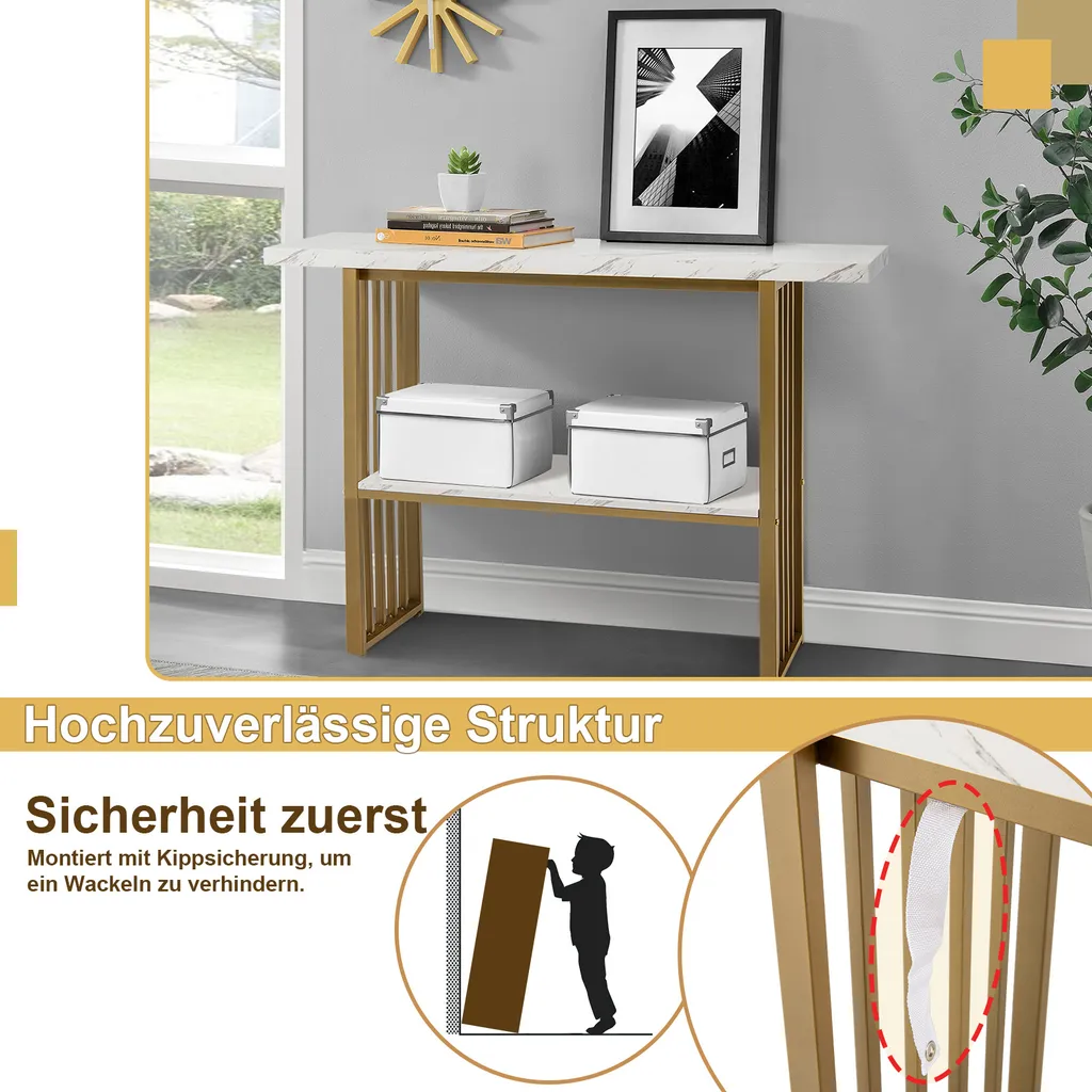 Table basse étroite console d'entrée 120cm effet marbre et métal noir - 4