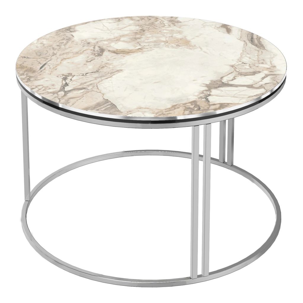 In And OutdoorMatch Couchtisch Jardesh – rund – 50 x 80 cm – Marmor weiß und silber – Spanplatte und Metall – stilvolles Design
