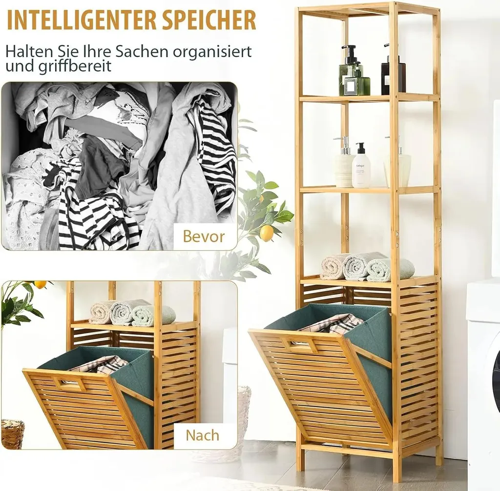 Meuble salle de bain anti-humidité avec panier à linge dissimulé - 6