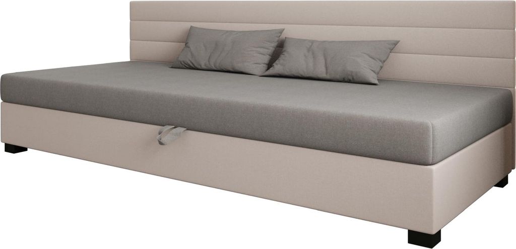 AURA SOFA Boxspringbett WILD BIZ 110x195 Komplett-Set mit Bonell Matratze, Polsterbett mit Bettkästen - Hellbeige/Grau, SAWANA 01/21