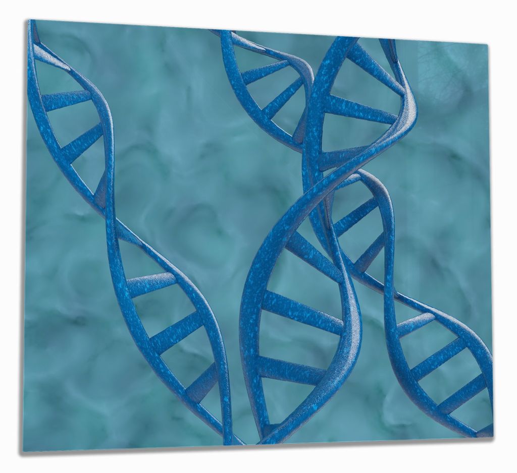 Wallario Herdabdeckplatte aus Glas, Größe 60 x 52 cm 1-teilig, Motiv DNA-Strang in blau auf türkisem Hintergrund