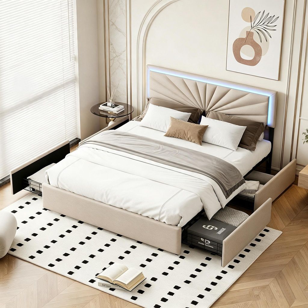 INONEFT Boxspringbed 160x200 met 4 lades, Gestoffeerd Productafbeelding 