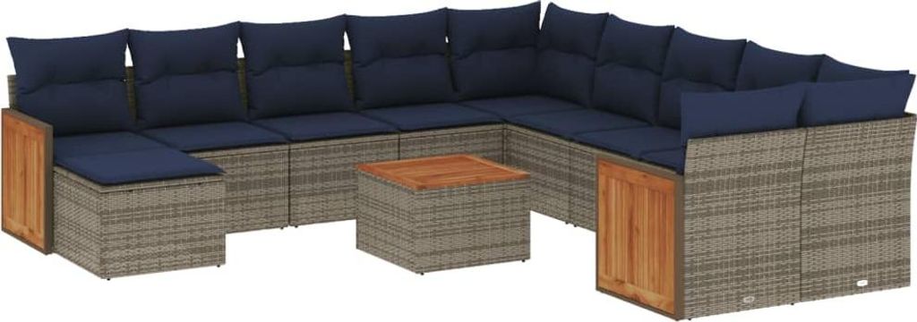 vidaXL 12-teiliges Gartensofa-Set mit Kissen, grau, Polyrattan