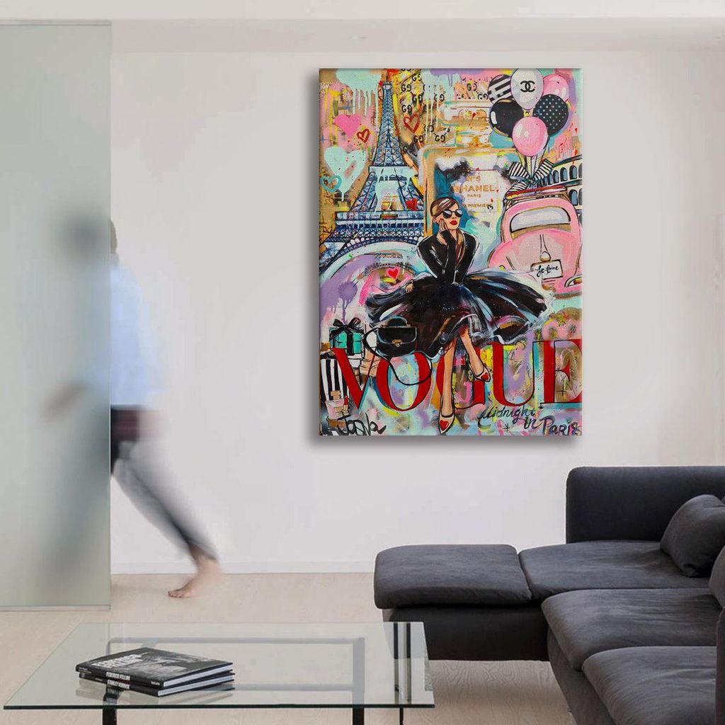 LoveParis - Zeitgenössisches Leinwandbild auf Holzrahmen 100x140 cm