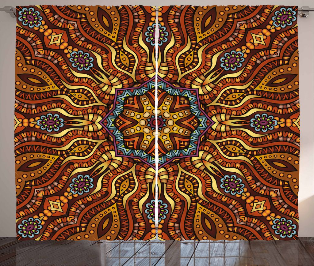 ABAKUHAUS Ethnisch Rustikaler Vorhang, Warm farbigen Entwurf Boho, Wohnzimmer Universalband Gardinen mit Schlaufen und Haken, 280 x 175 cm, Ringelb...
