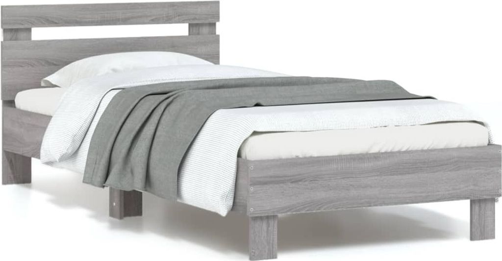 Maison Exclusive - Bettgestell mit Kopfteil und LED-Leuchten Grau Sonoma 90x190 cm