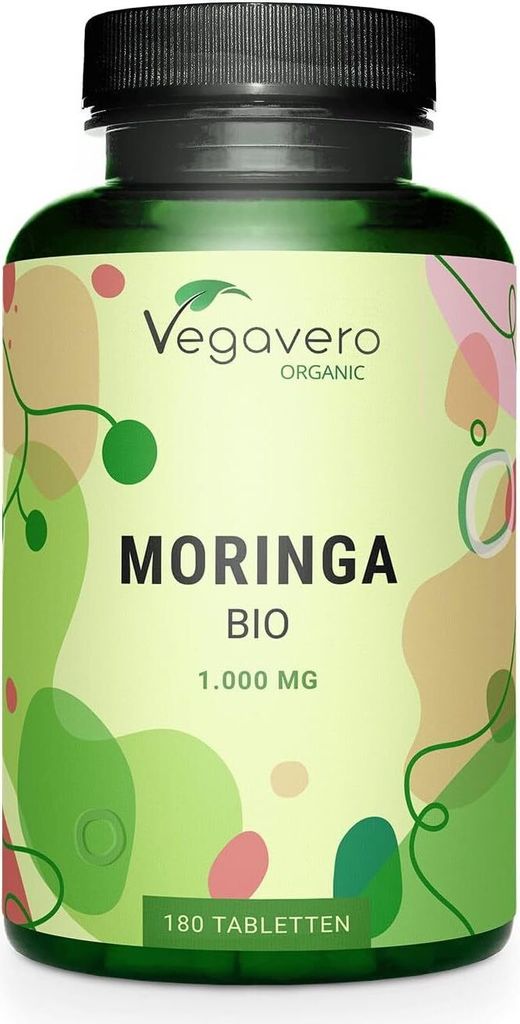 Vegavero Bio Moringa 1000mg | 180 Tabletten | Hochdosiert | Nährstoffreiche Superfood Tabletten | Rein & Vegan