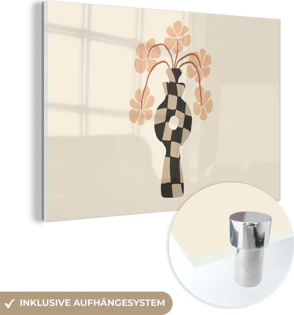 MuchoWow Glasbilder - Bilder auf Wandbild - Foto auf Glas Blumen - Vase - Abstrakte Kunst - Modern 120x80 cm Wanddekoration aus Glas - Acrylglasbil...