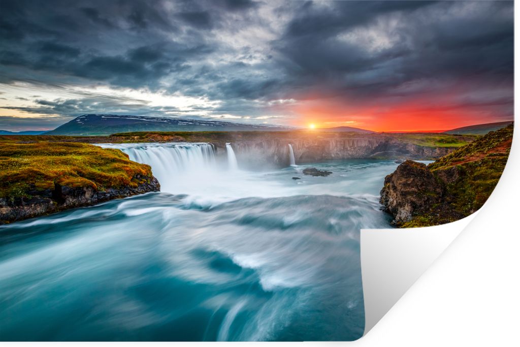 MuchoWow Wandtattoo Wandsticker Wandaufkleber Wasserfall - Sonnenuntergang - Natur - Wasser 30x20 cm Selbstklebend und Repositionierbar - Wierder...