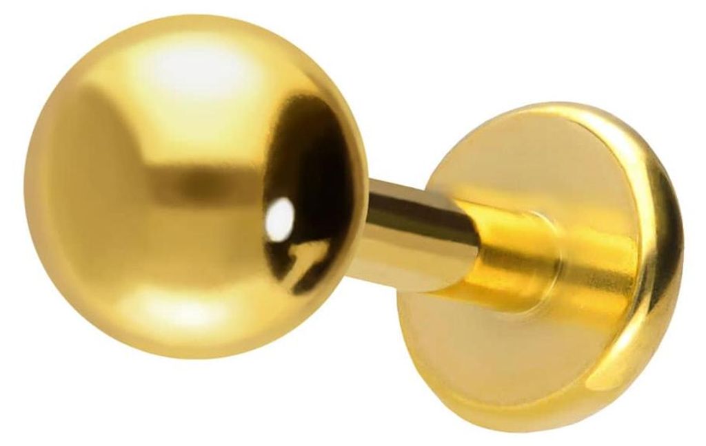 Ohrpiercing, Nasenpiercing Titan Labret mit Push Fit Gold Stablänge: 5mm + Stabstärke: 1,2mm + Kugelgröße: 4mm