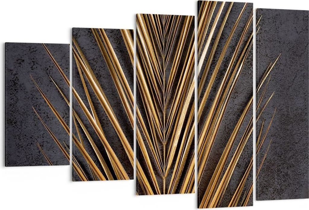 Bild auf Leinwand - Leinwandbild - 5 Teile - Blatt golden Produktbild 