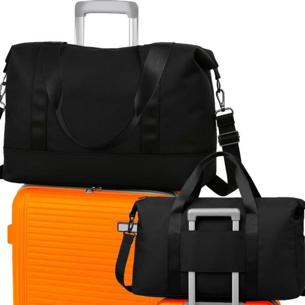 Reisetasche Tasche Schultergurt Pad Abnehmbar, 3 Fächer, Duffle bag Travel Bag Sporttasche Handgepäc, Fussballtasche, Schwarz, Fitnesstasche Retoo