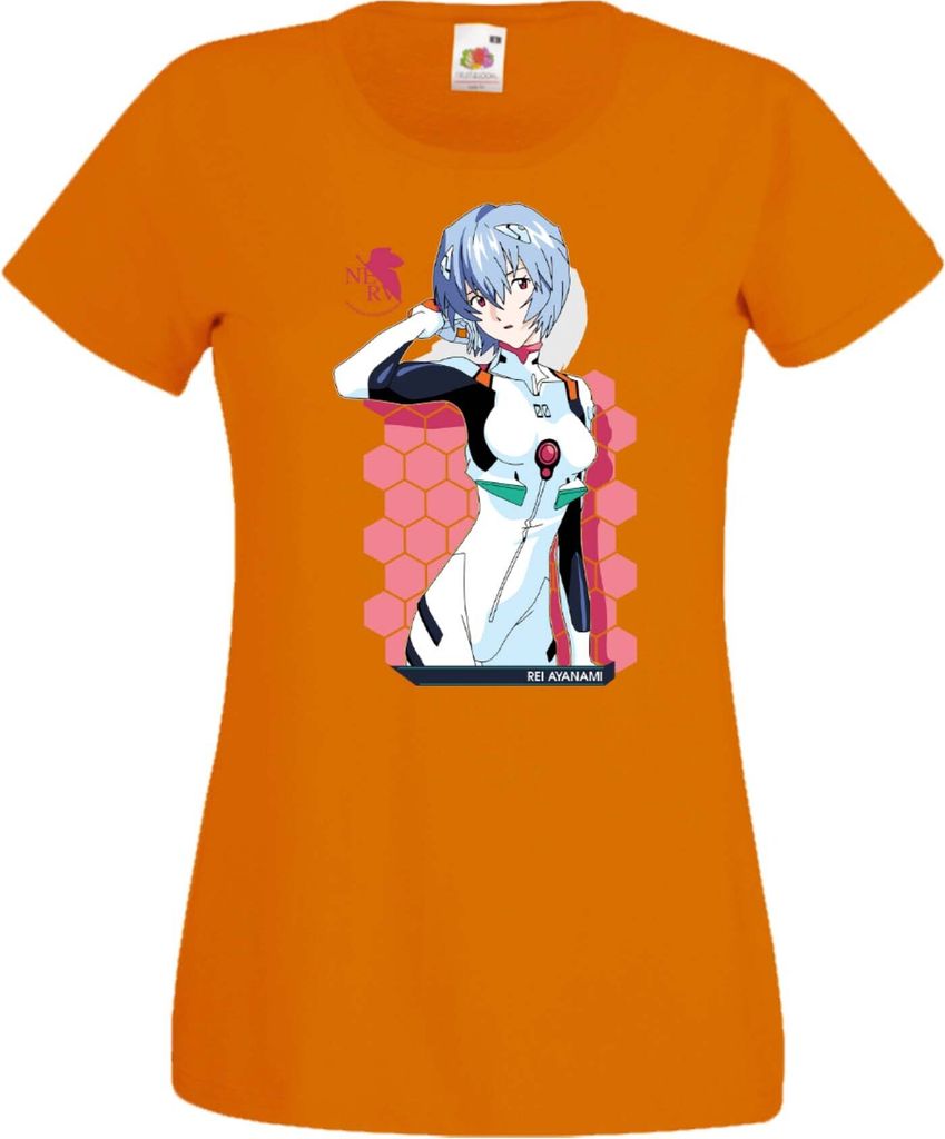 Damen T-Shirt Anime Manga Neon Anime Genesis Manga Evangelion Rei Ayanami 02 Rei Neon, Lady L / Orange