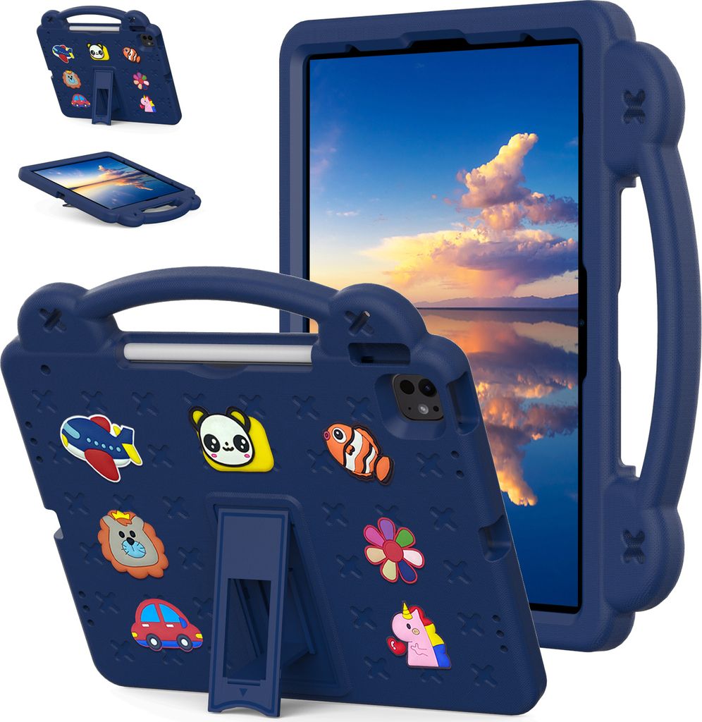 Schutzhülle für iPad Air 13 (2025) 13‐Zoll (M3) Niedliche Hülle für Kinder, Stoßfest mit Griff Ständer Dunkelblau