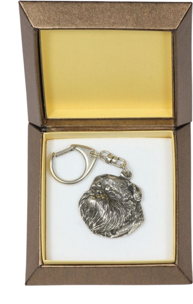 Brüsseler Griffon, Griffon Bruxellois I - Versilberter Schlüsselanhänger mit Hund in einer Geschenkbox, Handtaschenschmuck, Rucksackanhänger de...