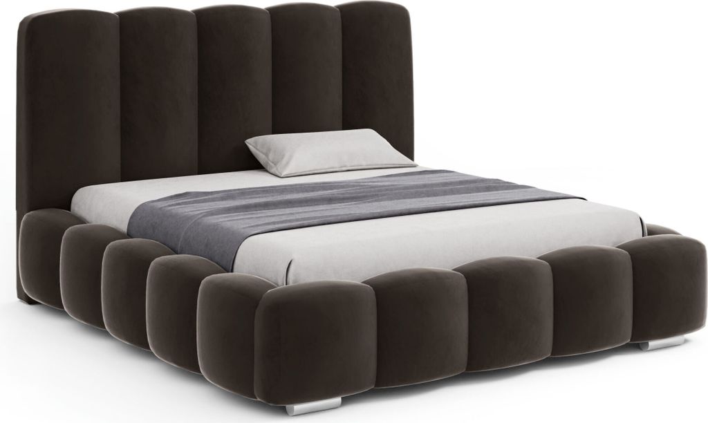 FEDVE Doppelbett Bonellfedern Leytron Bett Bettkasten Schlafzimmer 120x200 cm Dunkelbraun (Matt Velvet 29)
