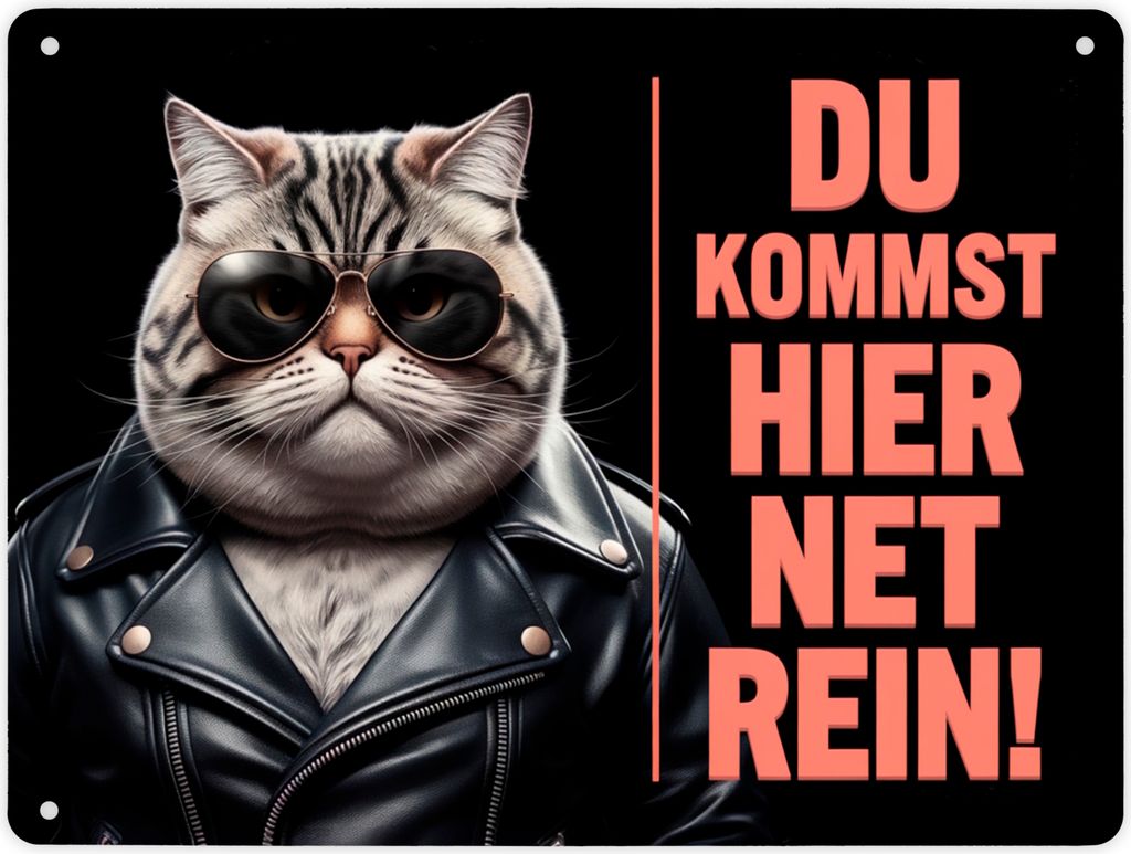Türsteher Kater Metallschild XL in 21x28 cm - Du Kommst Hier Net Rein