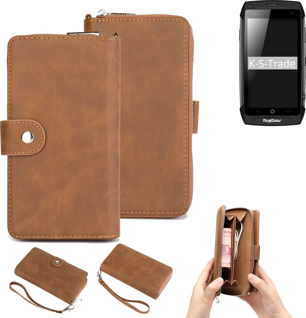 K-S-Trade Handyhülle Schutzhülle kompatibel mit Ruggear RG730 & Portemonnee Tasche Handytasche Case Etui Geldbörse Wallet braun (1x)