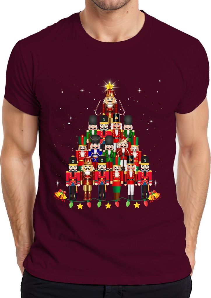 Nussknacker Pyramide Weihnachtsbaum Geschenk Vintage Herren T-Shirt, Burgundy, S
