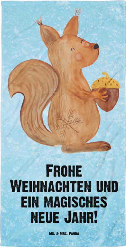 Mr. & Mrs. Panda Handtuch Eichhörnchen Weihnachten - Eisblau - Geschenk, Guten Rutsch, Neujahr, Badehandtuch, Vogel, Duschtuch, Großes, Strandtuc...
