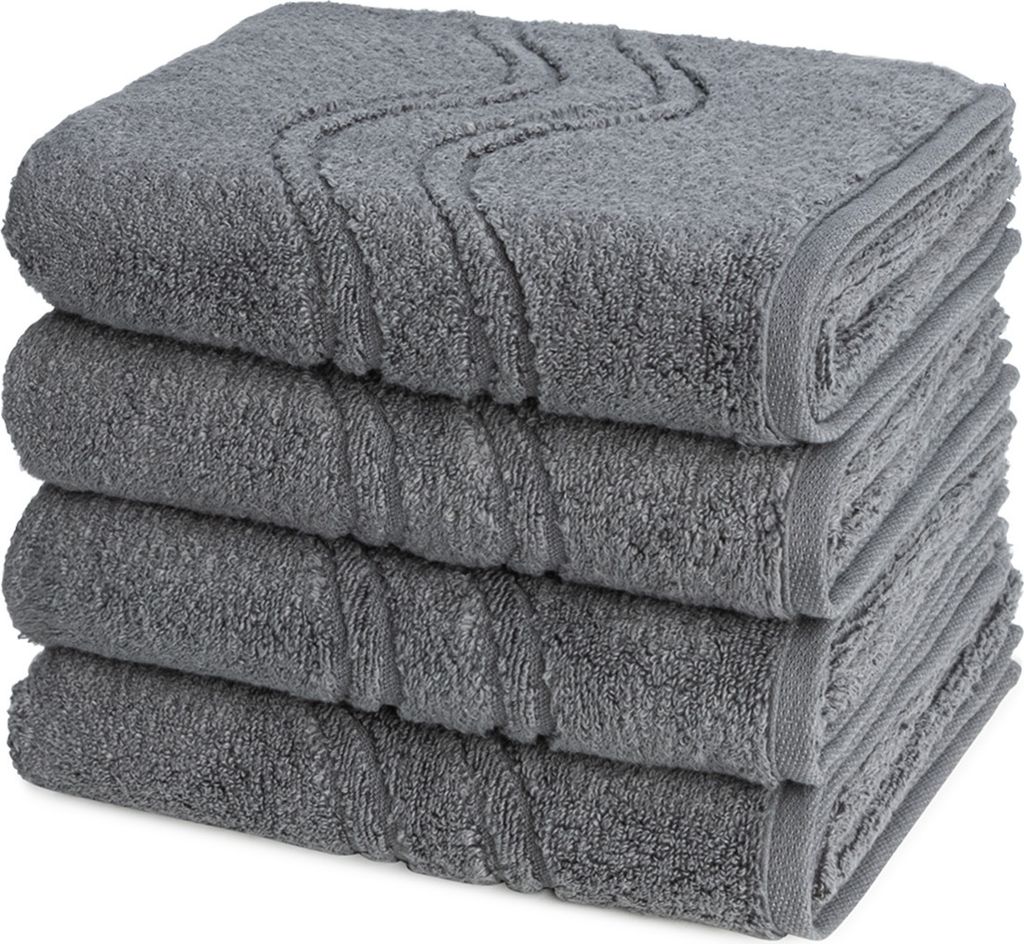 Ross Cashmere feeling 4 X Handtuch im Set Walkfrottee aus Baumwolle 520 g/m², Weich saugstark mit Aufhänger Kordel, Wellenmuster und gewebte Bord...