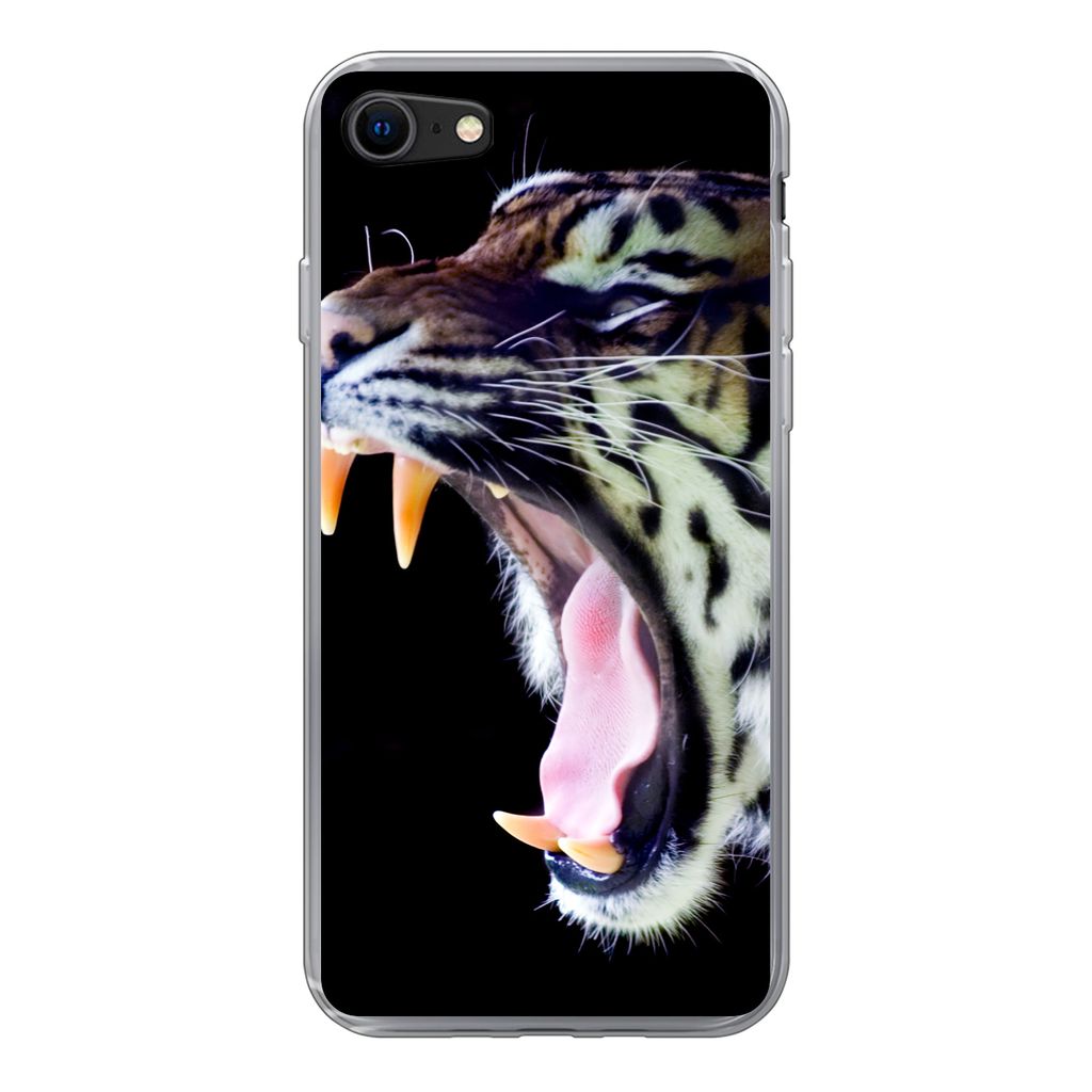 MuchoWow Handyhülle Schutzhülle Hülle für iPhone 7 Brüllender Tiger auf schwarzem Hintergrund Silikon Softcase Handy Hülle