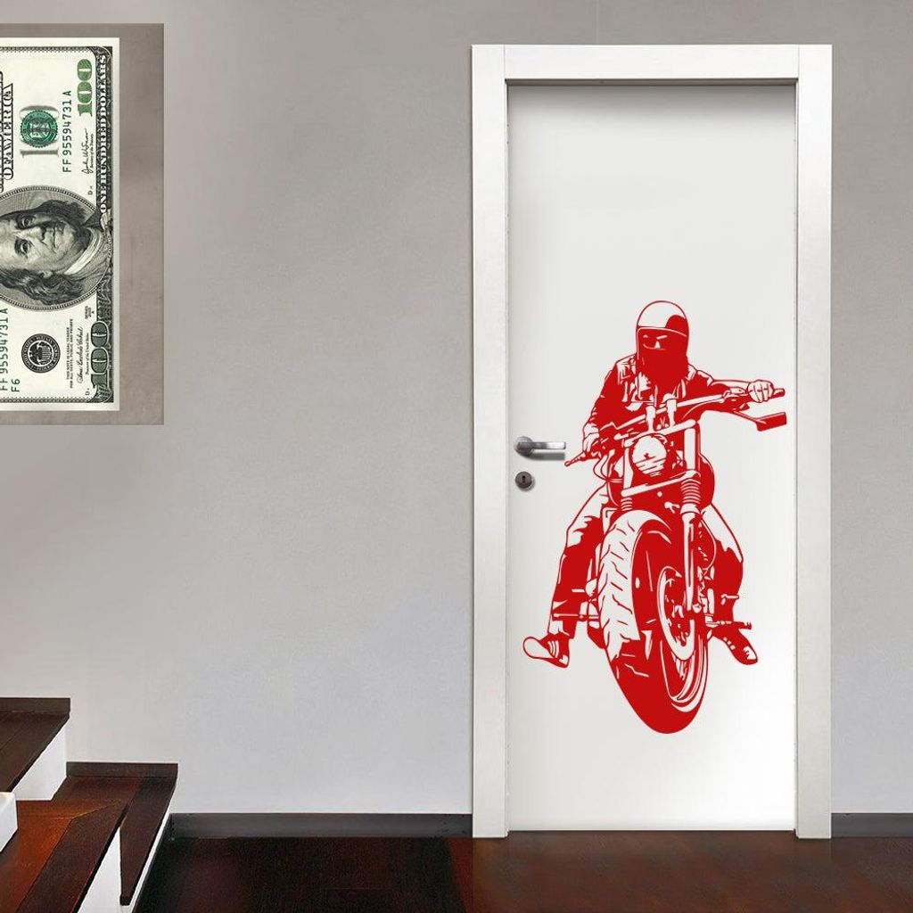 BIKER - Wandaufkleber Wandsticker aus Vinyl 55x90 cm Rot