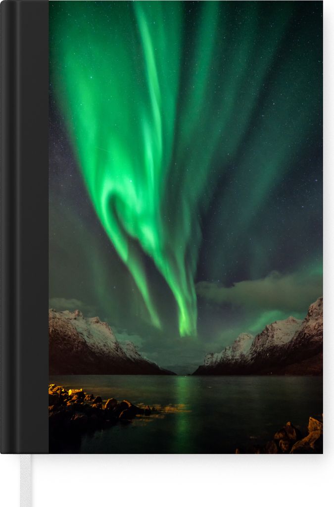 MuchoWow Notizbuch Tagebuch Haushaltsbuch Notebook A5 Nordlichter - Grün - Fjord - Notizblock - Notizheft - Notebook - Schreibblock - Papier