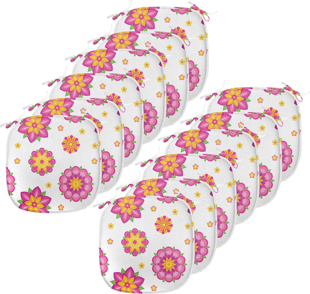 ABAKUHAUS Rivestimenti arancioni e rosa per sedie da sala da pranzo, motivo floreale, cuscini decorativi impermeabili con cinturini per sedie da cucina, 40 cm x 40 cm, confezione da 12, rosa pallido, arancione, giallo