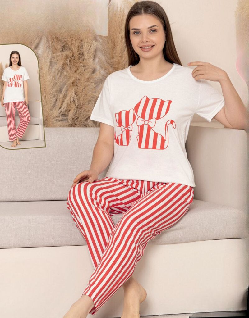 Damen Pyjama Schlafanzug Weiß XXL Kurz 2-Teiler Set C-86