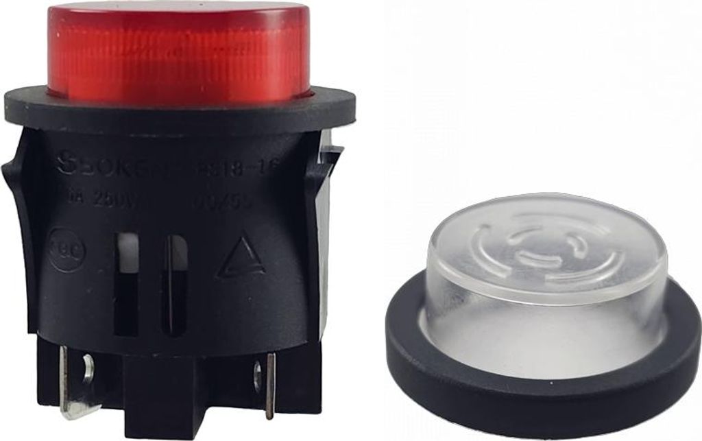 Taster PS18-16 mit Wasserdichte Abdeckung, Einbau ø 25mm 250V 16A rot