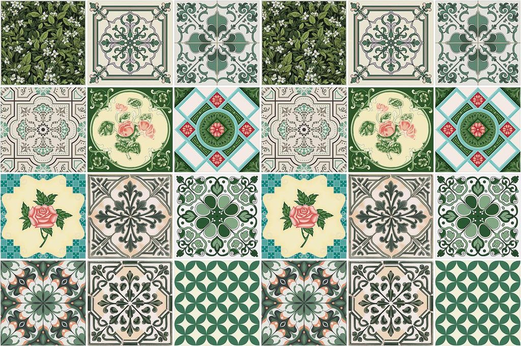 Fliesenaufkleber 10×10 cm – 24 Stück – Selbstklebend – Wasserfest – Pflegeleicht – Hitzebeständig – Für Küche & Bad – Blumenmoti...