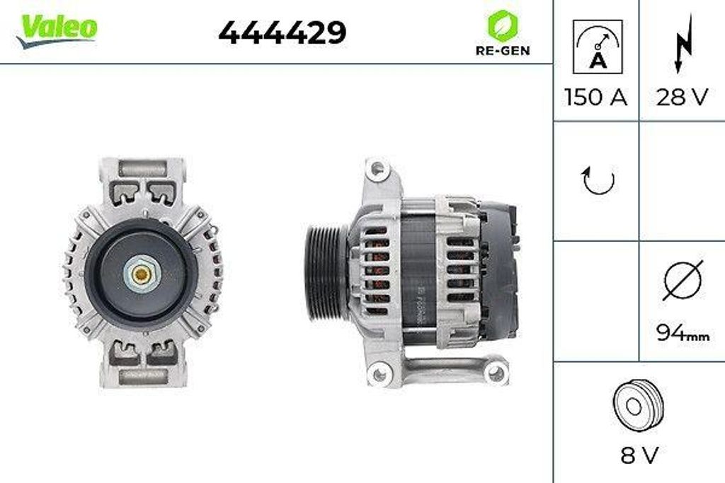 VALEO 444429 Lichtmaschine Generator LiMa 150A 28V passend für MERCEDES-BENZ ACTROS MP4 / MP5 ANTOS AROCS